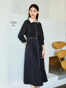 French Elegance High-Count Long Staple Cotton Contrast Polo Collar Dress