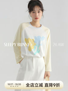 Casual round Neck Long Sleeve T-Shirt Womens Autumn Loose Slimming Printed Top Shoulder Insert Design Comfortable Fit Shirt