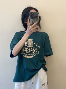 QIANSHUIYIYUN | Green Custom Print Short Sleeve T-Shirt
