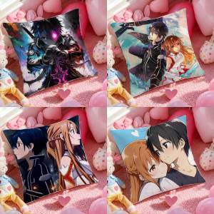 Bandai | Sword Art Online Aincrad Arc Anime Plush Pillow Cover Soft Short Plush Cushion Cover For Sofa Bedroom Home Decor Gift Decoration