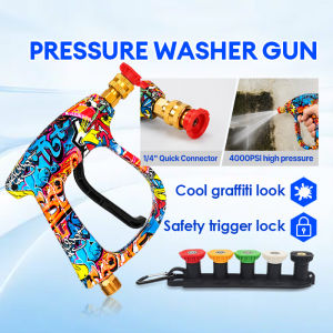 Replacement Pressure Washer Gun 4000PSI High Pressure Cleaning Tools with Replaceable 5 Types 1/4" Nozzles Tips for Cleaning Car Ground & Watering Garden 高压清洗枪