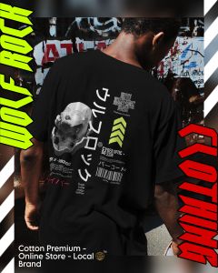 Kaos distro wolf rock cyber text cotton