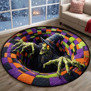 VIKAMA 3D Ảo Ảnh Quang Học Phù Thủy Thảm Tròn Ma Quái Halloween Thảm Chống Trơn Trượt Cho Phòng Khách Trang Trí Trong Nhà Chống Phai Màu Có Thể Giặt Bằng Máy