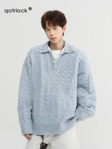 American Retro Twisted Fake Two-Piece Knitted Sweater Men Winter Trendy Lazy Pure Color Overhead Thickened Outerwear