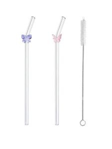 1/3/5PCS Bow & Butterfly Glass Straw Set Reusable Bent Straws for Milk Tea Cocktails Iced Drinks Romantic Gift for Her