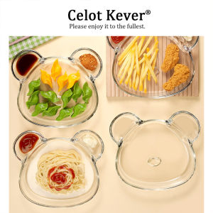 Glass Divided Dinner Plate With Dipping Saucer For Dumplings Weight Loss Meal Prep