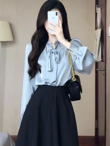 Professional Ol Commute Interview Suit Dress for Women Spring Autumn Teacher Uniform Blue Shirt for Work