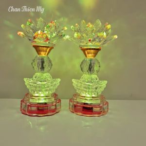 Đèn Pha Lê Hoa Sen Phong Thủy Tài Lộc CHÂN THIỆN MỸ Đồ Thờ Cúng Trang Trí Bàn Thờ HSPL-15