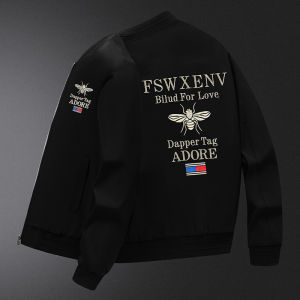 Stylish Embroidered Baseball Jacket Mens Casual White Spring Autumn Fashionable Korean Version Youth Polyester Long Sleeve Zipper