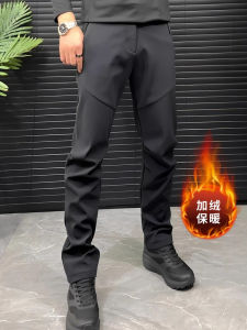 Korean Style Mens Outdoor Casual Pants High Quality Zipper Autumn Windproof Fleece Lined Multi Pocket Design Leisure Trousers