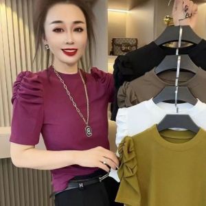 2024 Internet Celebrity Popular Version Puff Sleeves Bottoming Shirt Fashion Flab Hiding Easiest for Match Womens T-shirt European Goods Fashion Tops Womens