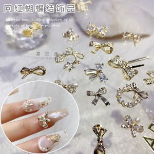 Butterfly Knot Diamond Nail Decorations 3D Super Shiny Zircon Nail Pearl Decorations Popular Internet Red New Arrival 2024