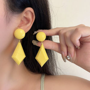Yellow Diamond Geometric Mosquito Coil Tray Clip-On Earrings: A Retro Hong Kong Style Fashion Jewelry No Piercing Required