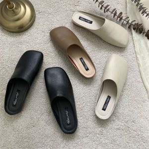 Giày Đế Bằng Da Mềm Thời Trang Cho Nữ Mùa Xuân Hè Đế Cao Su Đầu Vuông Đế Phẳng Lười Biếng Giày Đế Bằng Hở Mũi