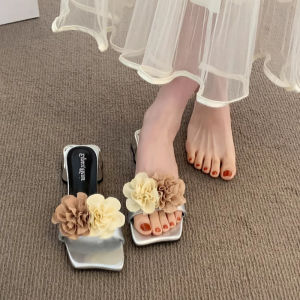 IELGY French Block Heel Flower Slippers Womens New Fashion Sandals for Summer