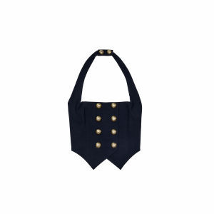 1JINN STUDIO | Retro Navy Slimming Halter Top