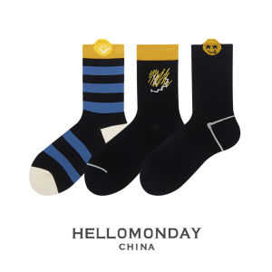 Studio Sport Socks Womens Mid-Calf Striped Cotton No-Show Summer Autumn Spring New Style Hello Monday Home Fashion
