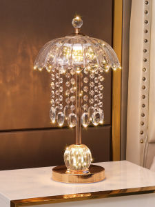 Luxurious Crystal Side Table Lamp USB Charging Remote Control Dimmable Three-Color Modern Home Decor Light for Master Bedroom