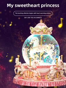 Rotate Trojan Horse Music Box Crystal Ball Music Box Sky City Girlfriends Kids Girls Little Princess Birthday Gift