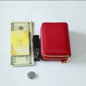 Womens Short Wallet with Transparent Closure. Litchi Pattern. Monaiea Multi Card Slot Wallet Large Capacity Fashionable