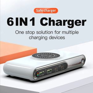 5-in-1 USB C Charger Station with LED Colour Nighting 72W 4-Ports Wireless Charging Station PD45W Fast Charger