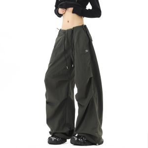 Chino Pants Street Style Drawstring Parachute Light Jazz Dance Womens Straight Leg Casual Trousers Quick Dry Summer Fashion