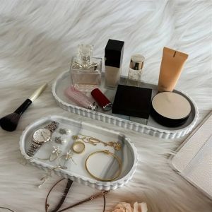 1-Piece Oval Vanity Tray Countertop Soap Dispenser Tray Silicone Tray for Bathroom Countertop Storage Tray for Hand Soap Shampoo and Perfume Jewelry Display Tray for Daily Accessories and Decorative Storage