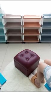 PVC Leather Stool Footstool Pouf Ottoman Square PU Faux Leather Stool Luxury Small Sofa Bench Chair Shoe Changing Chair Bench Chair New Year Gift 小凳子
