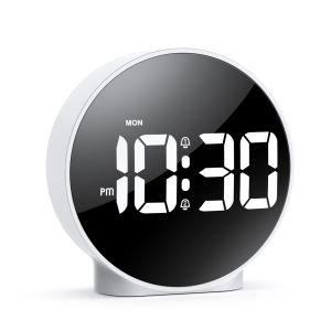 Brifit Digital Alarm Clock LED Round Digital Clock Snooze Function 12/24 Hour Format DC 5V Power Supply And Battery Operated Dimmable Screen Suitable For Bedroom Living Room Decorative Display