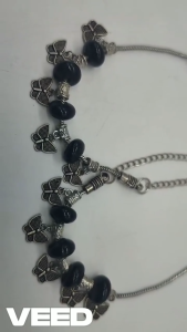 Handcrafted Bracelet For Girls | Sliver Butterfly and Black Crystal Beads Bracelet Band | Friendship Gifts (Pack of 1 pc | Size - 30cm)