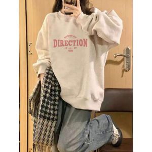 Gray Fleece Lined Thickened Hoodless Sweatshirt Womens Spring Autumn Winter Loose Comfortable Korean Style Long Sleeve Top