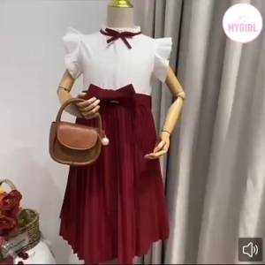 7-15 Years Old White & Pink Ruffle Top & Pleated Skirt Dress Children Fashion Short-Sleeved Dress Solid Color Girl Kids Fashion