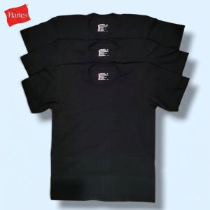Hanes Global Comfort Soft 3 pcs All Black Round Neck 100% Cotton Tagless Mens Crew Neck T-shirt