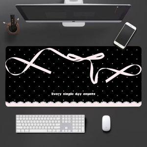 Black Pink Bows Polka Dots PU Leather Mouse Pad Office Desk Mat Mouse Pad Computer Speed Type Carpet Mat Player Laptop Keyboard