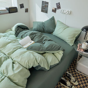 LINGYUN | Bộ Drap Giường Màu Đơn Sắc Bền 150x200 Cotton Xanh