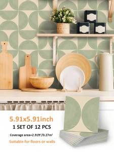 12PCS Scandinavian Geometric Pattern Floor Stickers Thickened Hard Pieces Faux Tile Stickers Strong Adhesion for Cement Walls.