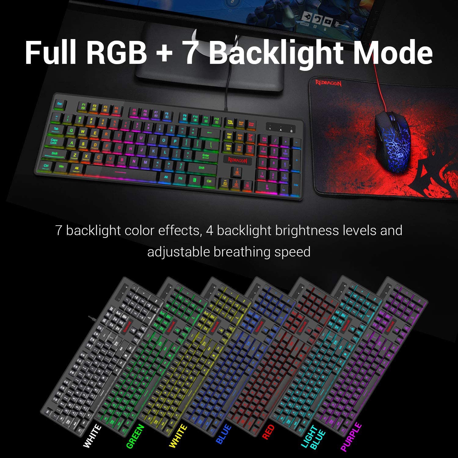 Redragon DYAUS 2 K509-RGB Gaming Keyboard 104 Key Quiet Low Profile Backlit Mechanical Feel Keyboard