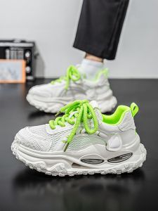 Mens Breathable Mesh Sports Shoes 2025 Summer New Style Shock Absorption Air Cushion Dad Shoes Youth Active Style round Toe