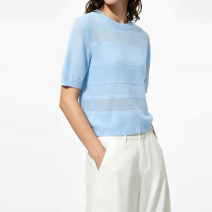 AMII | Leisure Round Neck Hollowed Out Short Sleeve Knitwear Loose Short Top