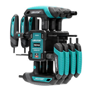 LIBRATON 14PCS Metric & SAE T Handle Hex KeyT-handle Allen Wrench Set Auto Bike Repair Tool with Storage RackTwo-Tip Design