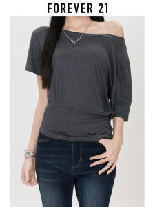 Forever21 | Gray Off-Shoulder Short Sleeve Slim Fit Summer Tee