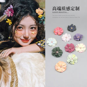 Mori Girl Fabric Flower Barrettes Pastoral Ethnic Style Headdress Flower Shredded Hair Side Clip Emulational Flower Photo Headdress Female