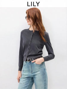 Lily | Áo Kẹp Mùa Thu Chứa Len Đơn Giản Cổ Tròn Dành Cho Việc Nghỉ Ngơi Kinh Doanh Có Thêu Lấp Lánh