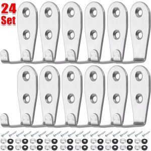 ตะขอหลุมคู่แขวนติดผนังสแตนเลสสตีลกุญแจถุงเสื้อโค้ทตะขอรูปตัวแอลขนาดเล็กพร้อมสกรูกระเป๋าแขวนเก็บของภายในบ้าน24ชุด