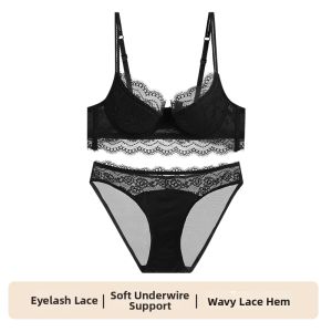 NEIZAIMIMA | Low Neck Lace Summer Bra Set for Small Breasts with Soft Steel Rings Gather and Prevent Sagging Half Cup