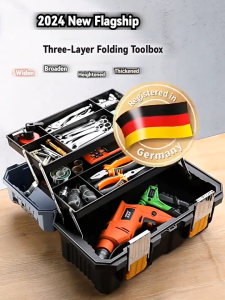 Arezer Toolbox three-layer folding multi-functional storage box Automotive household electrician hardware storage box