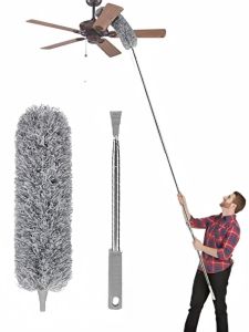 Microfiber duster with extension pole (stainless steel) extra long 100 inches with bendable head extendable duster for clean