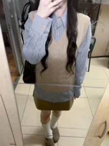 CHANGTONG | Unique Fashionable School Uniform Style Knitted Vest Shirt and Skirt Set