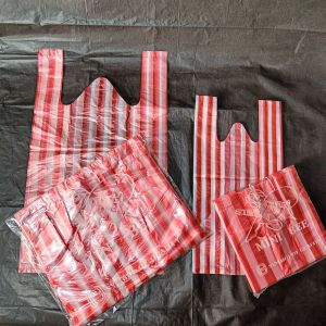 Kantong kresek salur merah putih ukuran kecil 15cm & 24cm /kresek belang merah putih/ kantong plastik merah putih