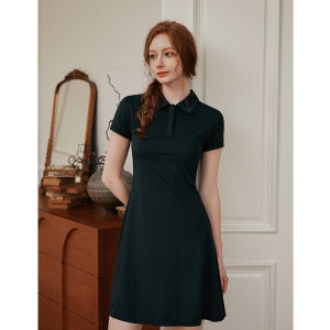 CJLINDF | Ice Silk Long Short Sleeve Collar Tennis Dress